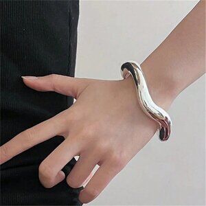 Silver Toned Women's Abstract Asymmetrical Open Bangle Top Rated!